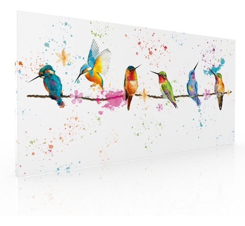 Cuadro Decorativo Para Sala Colibris Acuarela 100 X 60 Cm