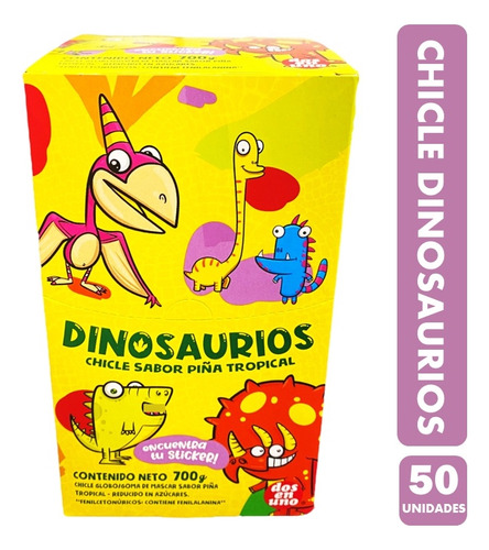 Dos En Uno -chicle Dinosaurio De Piña Tropical(caja Con 50u)