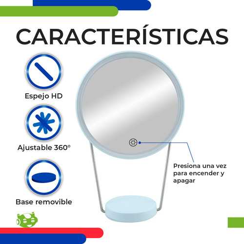 Espejo De Luz Led Lampara Touch Recargable Brillo Ajustable
