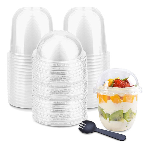 12 Oz Clear Plastic Cups With Lids - 50 Sets Dessert Cups...