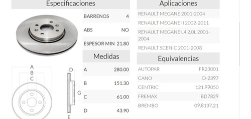Disco Delantero De Freno Renault Scenic 01-08