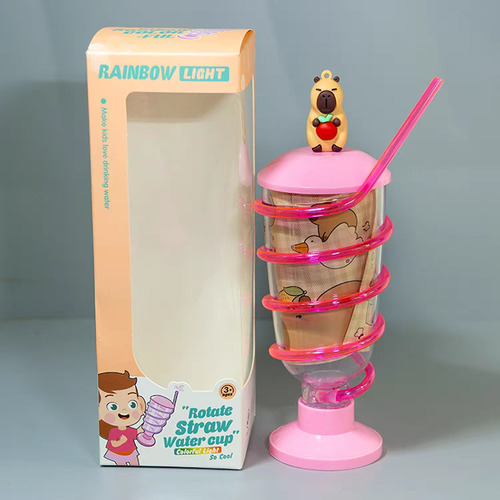 Vaso Con Popote Espiral Para Niños Fiesta Kawaii Con Luz Led Fucsia