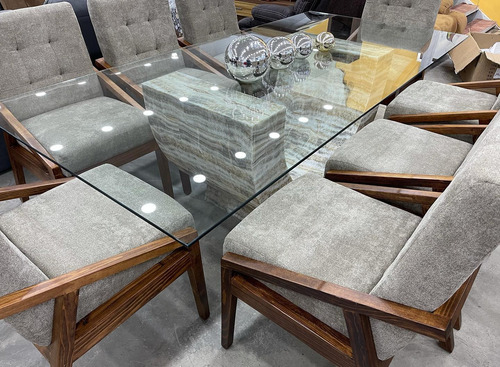 Comedor Roma 8 Sillas Cubierta De Cristal Base U Onix