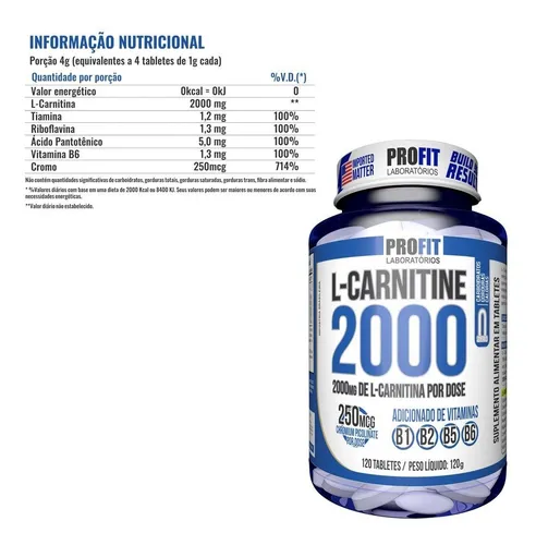 L-carnitina 2000 120 comprimidos - Profit Labs Sabor Sin Sabor