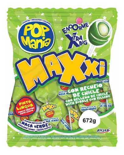 Pirulito Halloween Maçã Verde  Pop Mania Maxxi 672g 24un Ric