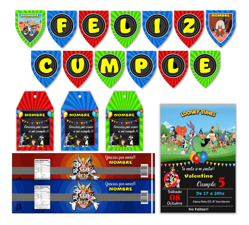 Kit Imprimible Looney Tunes Cumpleaños Personalizado