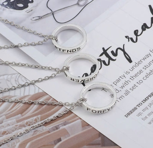 Set 3 Collares Anillos Mejores Amigos Por Siempre Bff Color Plateado Liso
