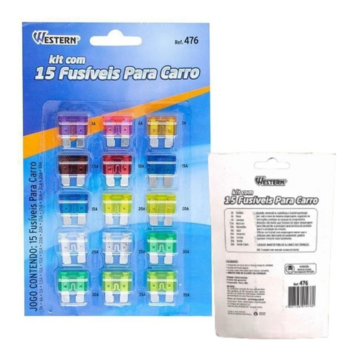 Imagem 7 de 10 de Kit Fusível Com 15 Fusíveis Várias Amperagens Western 476