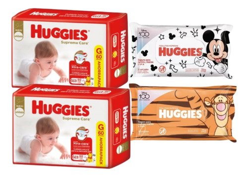 2 Pack Huggies Supreme Care + 2 Toallitas Humedas X48u