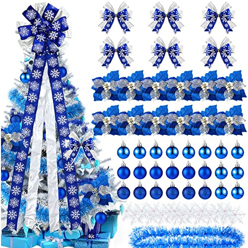 Conjunto De 63 Decoraciones Navideñas Azul, Que Incluy...