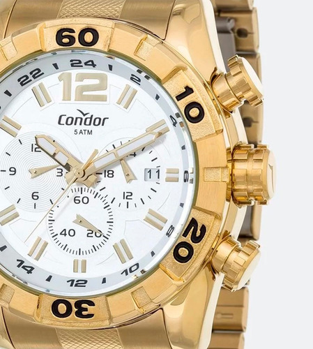 Relógio Condor Masculino Covd33aa/4k Aço Metal Dourado Branco Original C/ Garantia De 1 Ano