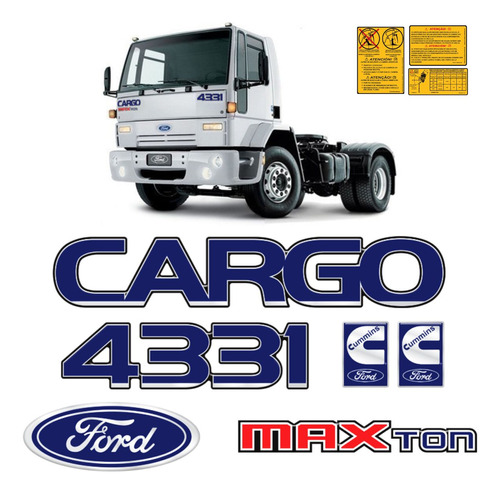 Kit Adesivos Ford 4331 Cargo Maxton Cummins Emblema Caminhão