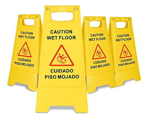 Wet Floor Sign 4-packs 2-sided Caution Sign Slippery Wh...