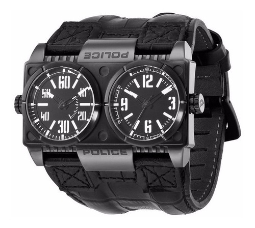 Reloj Police Hombre Cuero Negro Hora Dual Pl 12899xsb/02