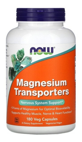 Magnesio Transporters 120mg  180 Cápsulas - Now Foods Sabor Sem Sabor