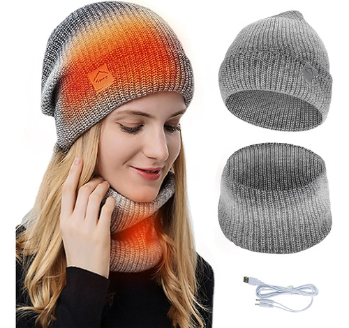 Usb Heated Hat And Scarf Set, Knit Beanie Hat Neck Warmer Fo