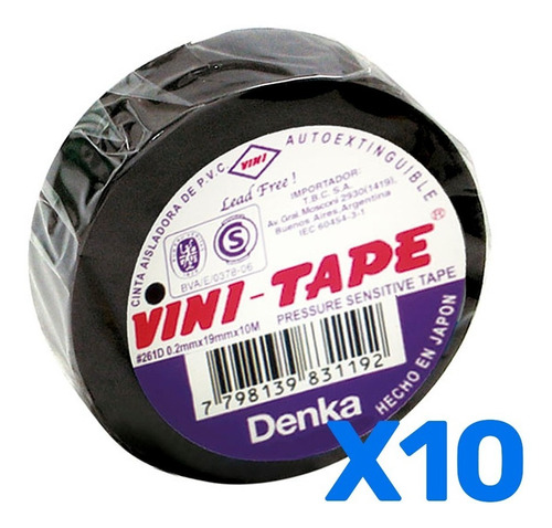 Cinta Aisladora Pvc De 20mts Vini Tape Pack X 10 Unidades