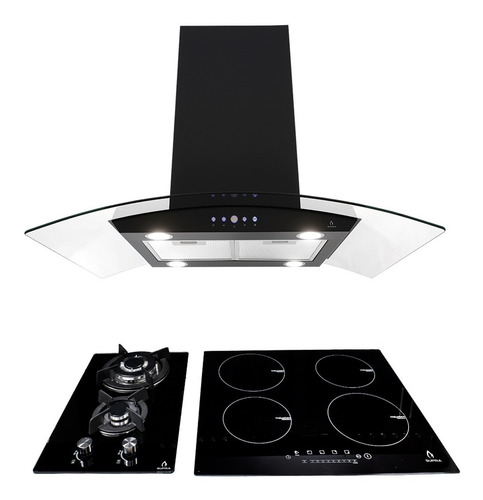 Supra Combo Parrilla Gas + Inducción + Campana De Isla 90 Cm Color Negro