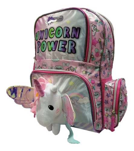 Mochila Unicornio Peluche Tornasol Reforzada Primaria Mod.2