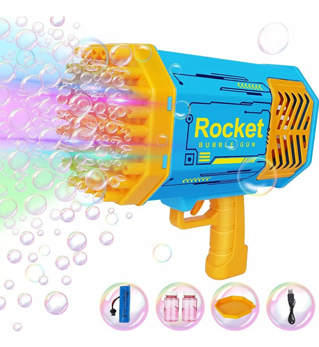 Pistola De Burbujas Rocket - Diversión Asegurada Para Niños Azul