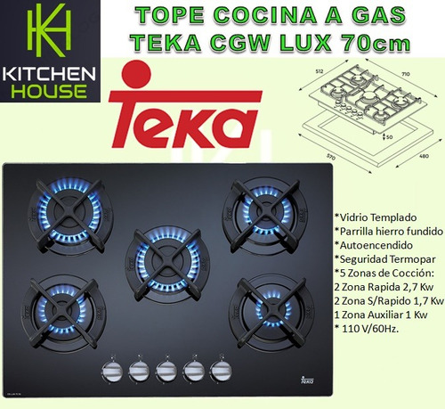 Tope Cocina Gas Teka Cgw Lux 70 70cm Negro