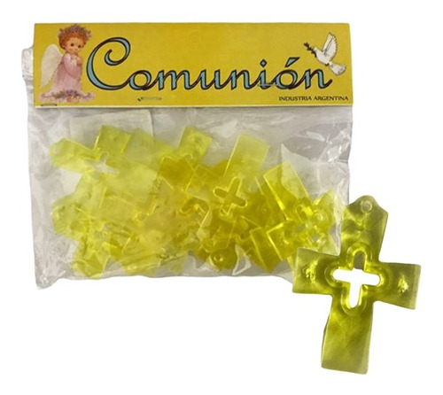 Cruz Amarillo Dorado Cristal Plástico Souvenir Comunion X12u