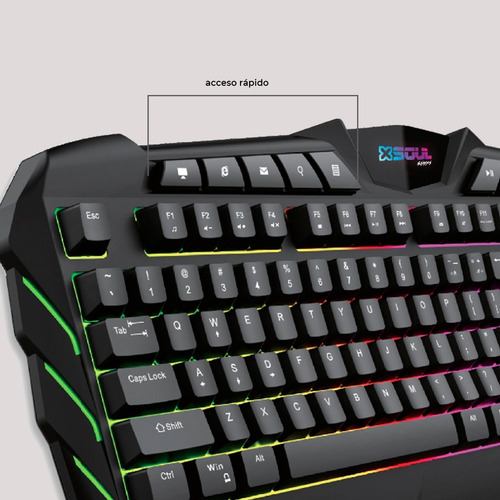 Imagen 11 de 12 de Teclado gamer Soul XK700 QWERTY inglés color negro con luz RGB USB