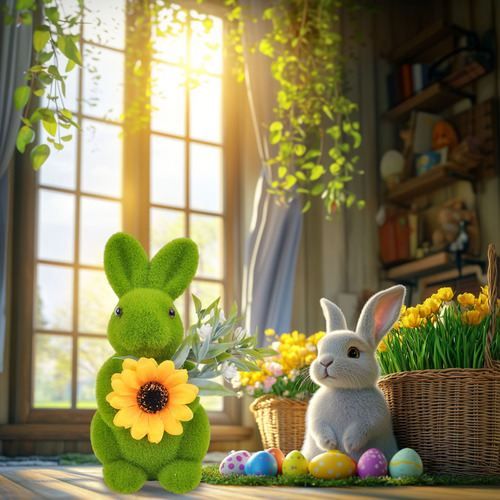 Adorno De Conejo De Pascua Artificial Con Forma De Conejito