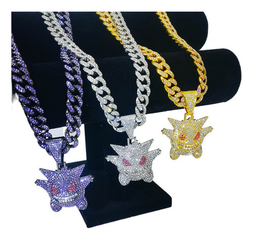 Colgante De Cadena Cubana Gengar Con Collar De Metal Con Dia