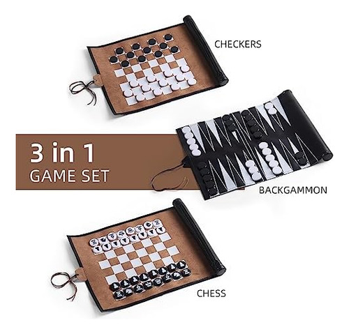 Magic Vosom Juego De Ajedrez Y Damas De Backgammon 3 En 1, J