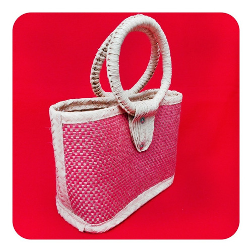 Imagen 2 de 6 de Bolsa Artesanal De Palma Natural Color Rosa 35x31 Cm Bls
