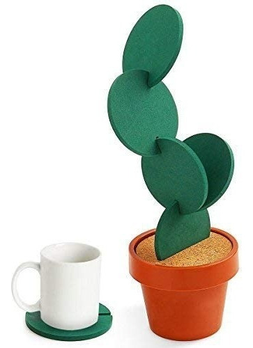 Portavasos Diseño De Cactus 6pz, Soporte De Taza Decorativo Color Verde