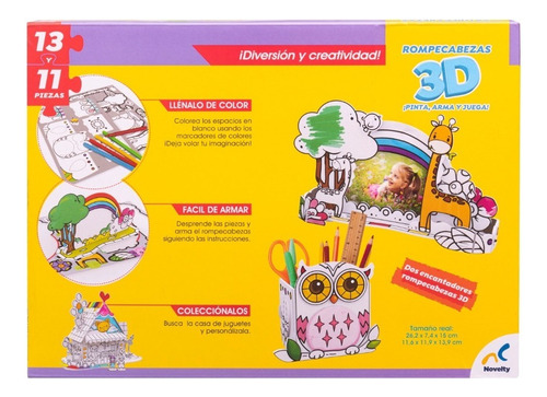 Rompecabezas 3d Buho Jirafa Pinta Arma Y Juega 24 Pz Novelty