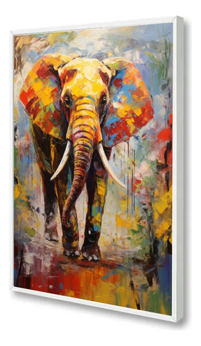 Quadro Decorativo Elefante Colorido Moderno Luxo Com Moldura