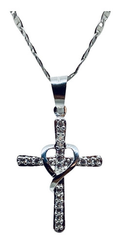 Cruz Con Piedra Y Corazón Al Centro (deperlá Plata)