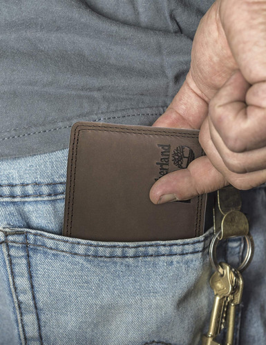 Carteira Masculina De Couro Rfid Timberland Pro Com Porta-ca