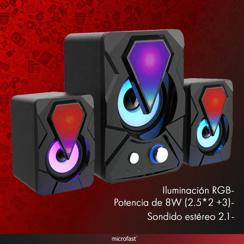 Imagen 7 de 8 de Parlante Gamer 2.1 Ultra Iluminacion Subwoofer Para Pc Tv
