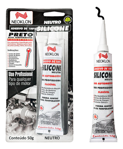 Silicone Neutro Alta Temperatura 50g Neoklon Preto Uso Profissional Para Junta Motor Radiador Flanges Fornos