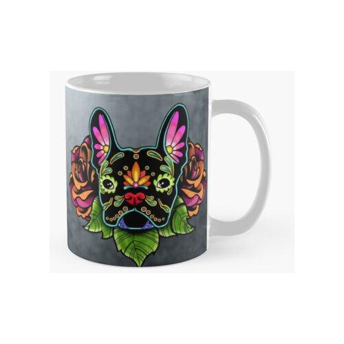 Taza Día De Los Muertos Bulldog Francés En Black Sugar Skull