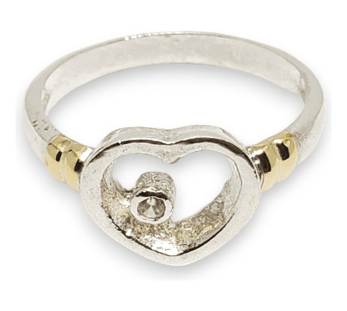 Anillo Plata Y Oro Corazon Calado Con Cubic