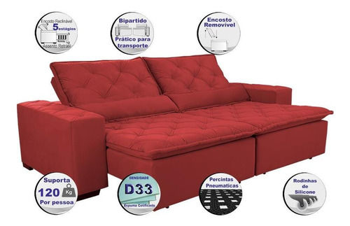 Sofá Magnum 3,02m Retrátil Reclinável Cor Vermelho