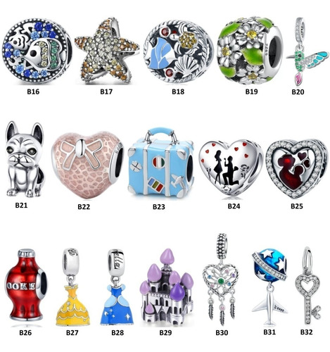 Kit 5 Berloques Prata 925 Original Para Pandora & Vivara