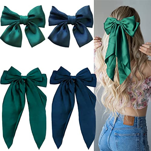 4 Piezas Silky Satin Hair Bows Soft Ribbon Clips Hair Xc7m0