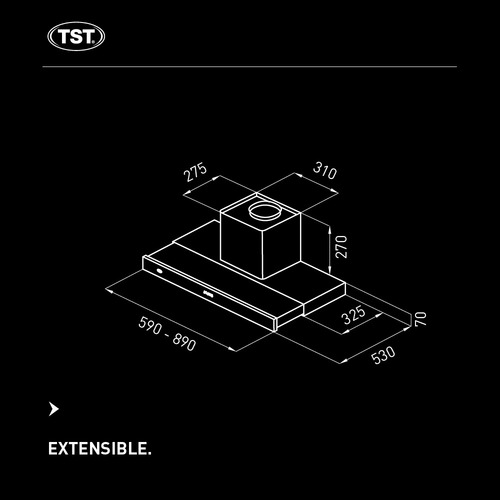 Extractor purificador de cocina TST Extensible ac. inox. de pared 890mm x 70mm x 530mm plateado 220V