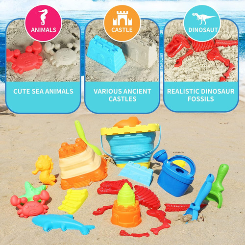 Set De Juguetes De Arena De Playa Elovien, 24 Piezas, Con Mo