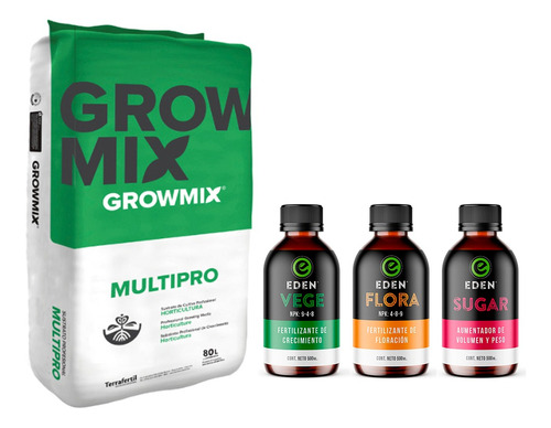 Growmix Multipro Perlita 80lts Eden Vege Flora Sugar 500ml