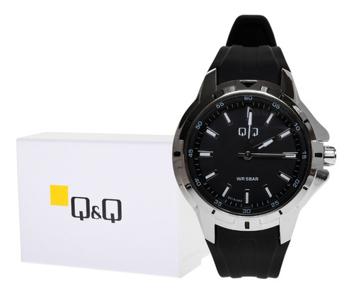 Reloj Q&q Hombre Casual Plata Qc18j302y Color de la correa Negra Color del bisel Plateado Color del fondo Negro