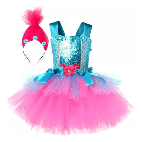 Vestido De Princesa Trolls Poppy Para Niña