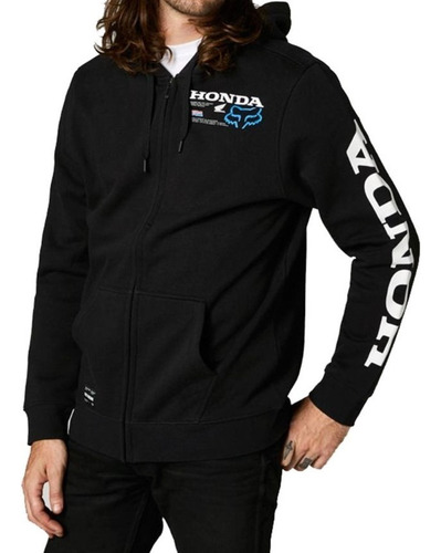 Imagen 3 de 6 de Campera Negra Honda Zip Con Capucha Moto Atv Fox Head