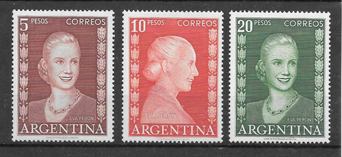 Argentina 1952 Eva Peron 3 Valores Altos Gj 1019/21 Usd 30